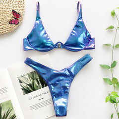 Neon Gradient Blue Push Up Underwire Bikini