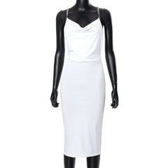 Sexy Backless Halter Bodycon Midi Dress Women Elegant White Ruched Bandage Party Evening Black Dresses 2022 Summer Club Outfits