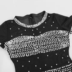 Ocstrade Vestido Bandage 2020 New Fashion Pearl Embellished Mesh Black Bandage Dress Bodycon Celebrity Evening Party Club Dress