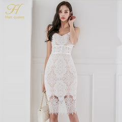 Han Queen Halter Strapless Summer Sheath Hollow out Lace Pencil Dress