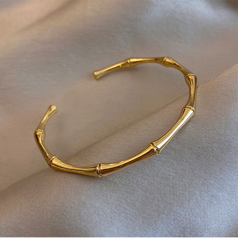Stainless Steel Gold Color Bamboo Joint Bangles Main image