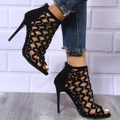 Dance Shoes High Heels Women Ballroom Latin Tango Dancing Boots Soft Soles Cut-Outs Party Dance Shoes Open ToesZipper