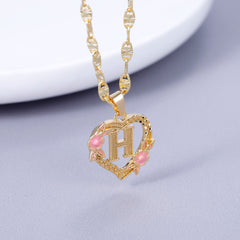 GOLD PLATED CUSTOMIZED HEART FLOWER INITIAL LETTER PENDANT ROSE GOLD HEART INITIAL LETTER RING