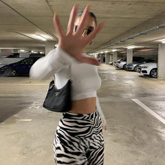 InstaHot Women&#39;s Flare Pant Animal Printed High Waist Autumn Streetwear Trousers 2020 Fashion Soft Female Striped Pantalones
