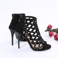 Dance Shoes High Heels Women Ballroom Latin Tango Dancing Boots Soft Soles Cut-Outs Party Dance Shoes Open ToesZipper