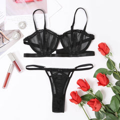 Woman 2 Pieces Sexy Sensual Lingerie Set Push Up Bra Set Underwire Erotic Underwear Set Female Transparent Ultra-thin Bralette