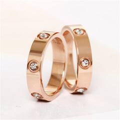 Stainless Steel Rose Gold Color Love Ring for Couple CZ Crystal Rings