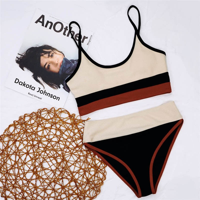 stripe Patchwork Bikini set
