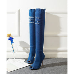 Boots High Heels Peep Toe Over The Knee Boots Tight High Stiletto