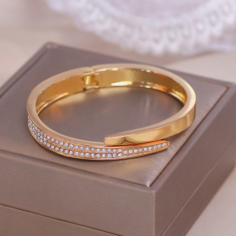 Trendy Geometry Round Bracelets &amp; Bangles For Women Charm Crystal Cuff Bracelet Rose Gold Color Bangles Female Jewelry Accessory Main image