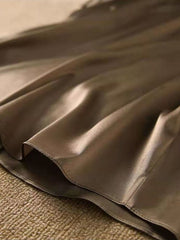 Silk Thin Short Sleeve Tees Elegant Black Brown Tops Solid Loose Casual