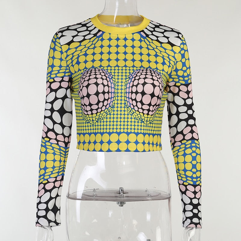 Delusions Long Sleeve 3D Printed Slim Fashion T Shirt Crop Tops