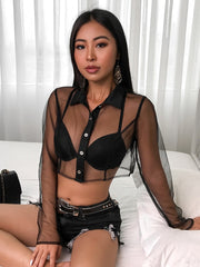 Mesh Sheer Sexy Shirt Crop Tops