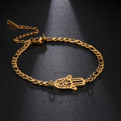 Skyrim Amulet Hamsa Hand of Fatima Bracelets on Hand Gold Color Women&#39;s Bracelet Stainless Steel Islamic Lucky Jewelry Gift 2023