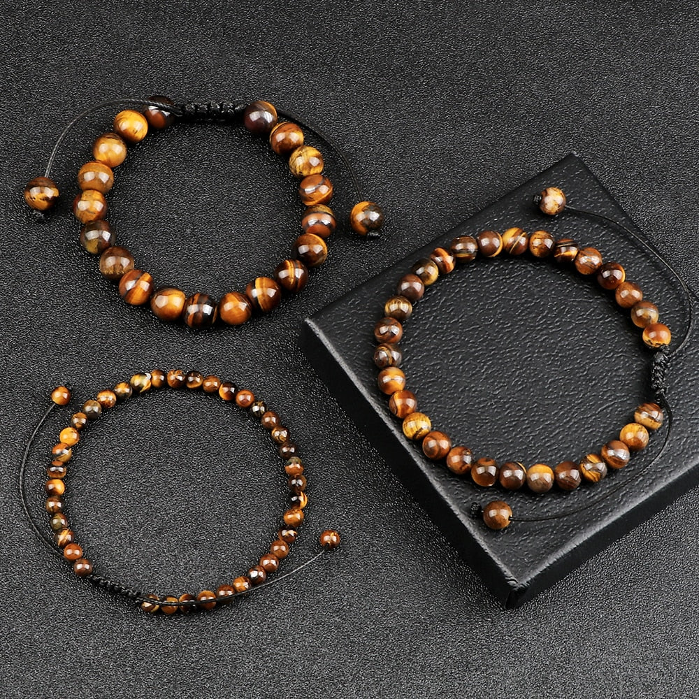 Natural Tiger Eye Stone Bracelet 4 6 8mm Round Beads Braided Main image