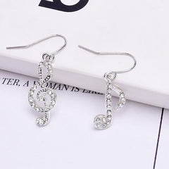 Fashion Romantic Elegent Drop Earrings Rhinestone Asymmetriy Musical Note Silver Color Jewelry For Women Girl Party Wedding