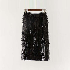 Fashion Holographic Colorful Long Skirt Shiny Sequined Elastic Waist Multilayered Patchwork Skirts High Street Skirt For Lady