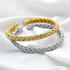 Knitting Bracelet For man Stainless Steel Opening Cuff Adjustable Bangle Charm Jewelry Handmade Bracelet Homme