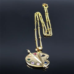 Painting Plate Zircon Copper Stainless Steel Necklaces Art Pigment Palette Choker Necklace Jewelry cadenas mujer NC120S01
