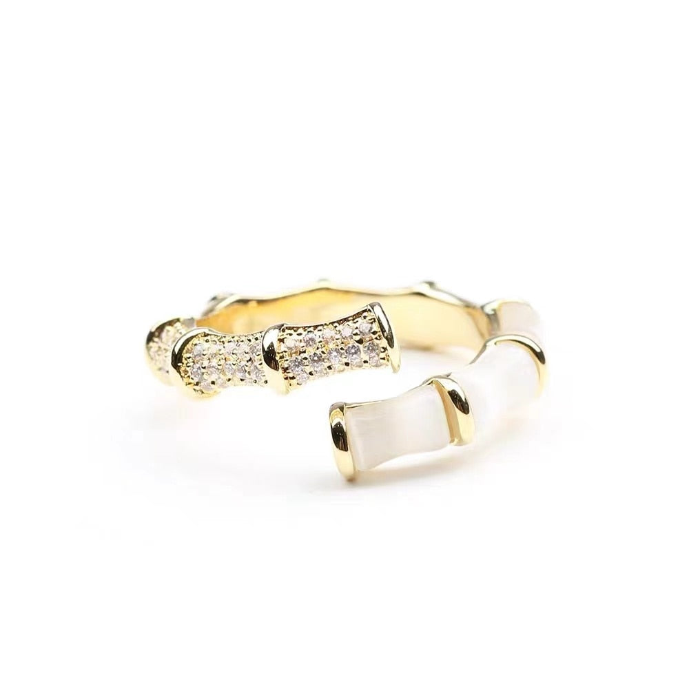 Opals Bamboo Shape Gold Colour Adjustable Rings