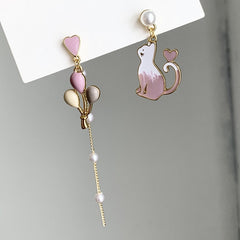 Chinese Style Folding Fan Crane Carp Lotus Asymmetrical Long Tassel Dangle National Style Earrings for Women Jewelry Gift
