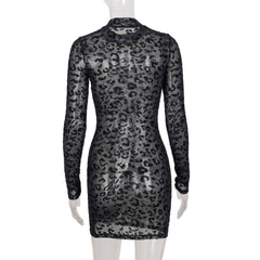 Sheer Mesh Dress Leopard Print