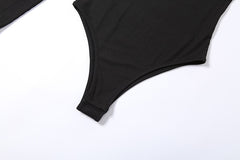 One Shoulder Knitted Bodysuit Turtleneck Black Bodysuit