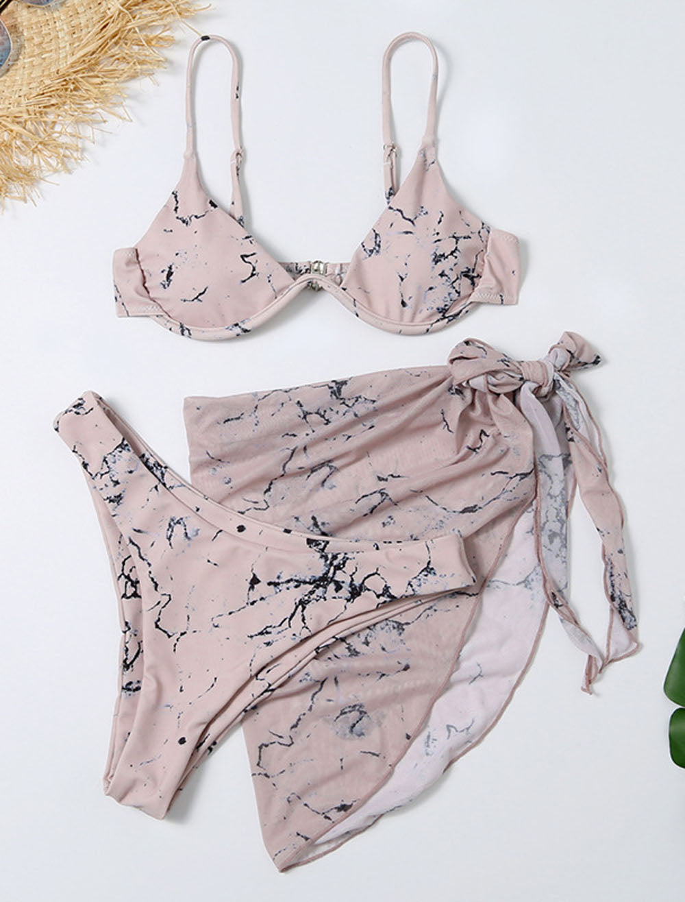 Sexy Marble Long Sleeve Bikini Female Swimsuit Women Swimwear Plus Size Bikini set Halter Bather Bathing Suit Swim