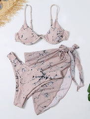 Sexy Marble Long Sleeve Bikini Female Swimsuit Women Swimwear Plus Size Bikini set Halter Bather Bathing Suit Swim