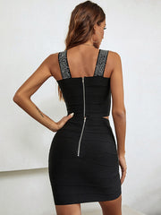 Black Beading Bandage 2 Two Pieces skirt Set