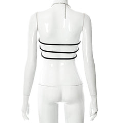 BOOFEENAA Metal Chain Cut Out Sexy Halter Top Cyber Y2k Fashion Backless Tanks Camis Club Wear Black Crop Tops C85-BE10