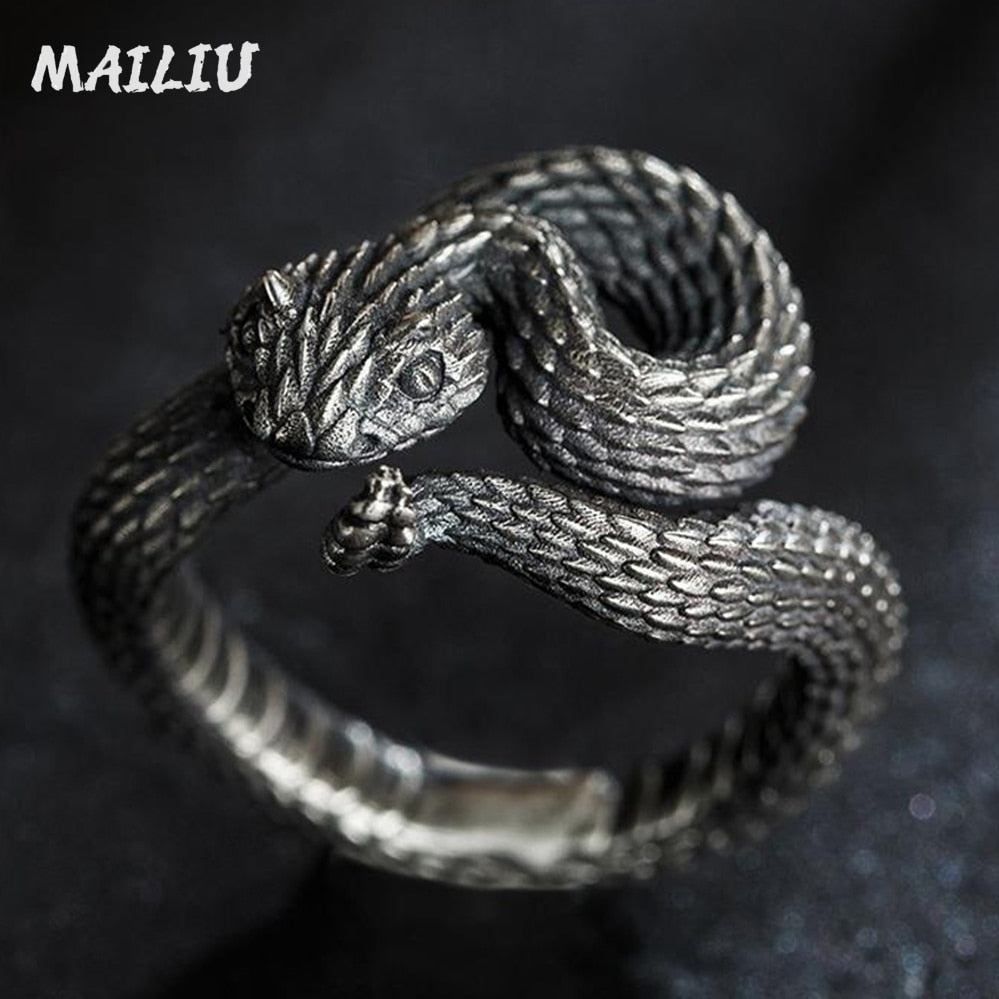 Rattlesnake Ring Vintage Silver Plated Snake Ring Motorcycle Party Punk Domineering Ring Women Men Ring Cool Hip Hop Jewelry Main image