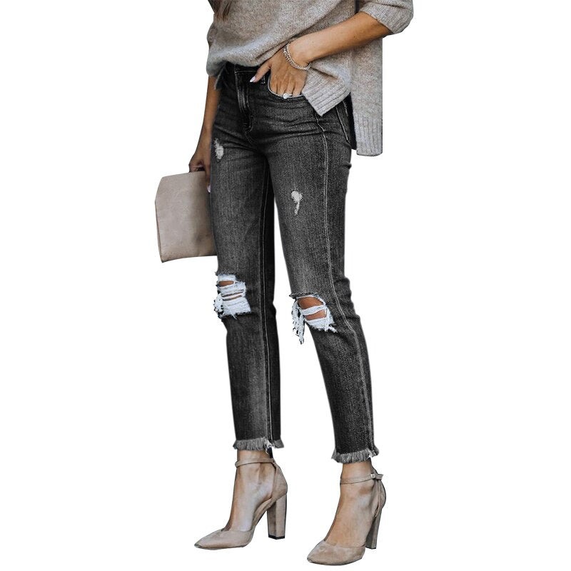 2022 Jeans Woman Ripped Slim Fit Streetwear Casual High Waist Black Skinny Vintage Fashion Stretch Women&#39;s Pants