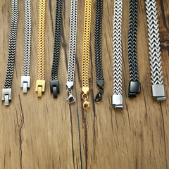Vnox Vintage Oxidized Cool Double Curb Chain Bracelets for Men Stainless Steel Punk Antique Cubic Foxtail Chain Male Pulseira
