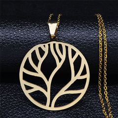 Fashion Tree of Life Silver Color Chain Necklaces for Women Stainless Steel Chain Necklace Jewelry cadenas mujer N42S01