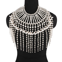Sexy Women&#39;s Pearl Body Chains Bra Shawl Fashion Adjustable Size Shoulder Necklaces Tops Chain Wedding Dress Pearls Body Jewelry