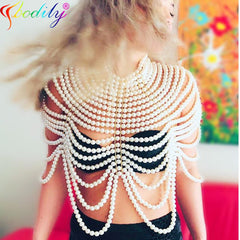 Sexy Women&#39;s Pearl Body Chains Bra Shawl Fashion Adjustable Size Shoulder Necklaces Tops Chain Wedding Dress Pearls Body Jewelry