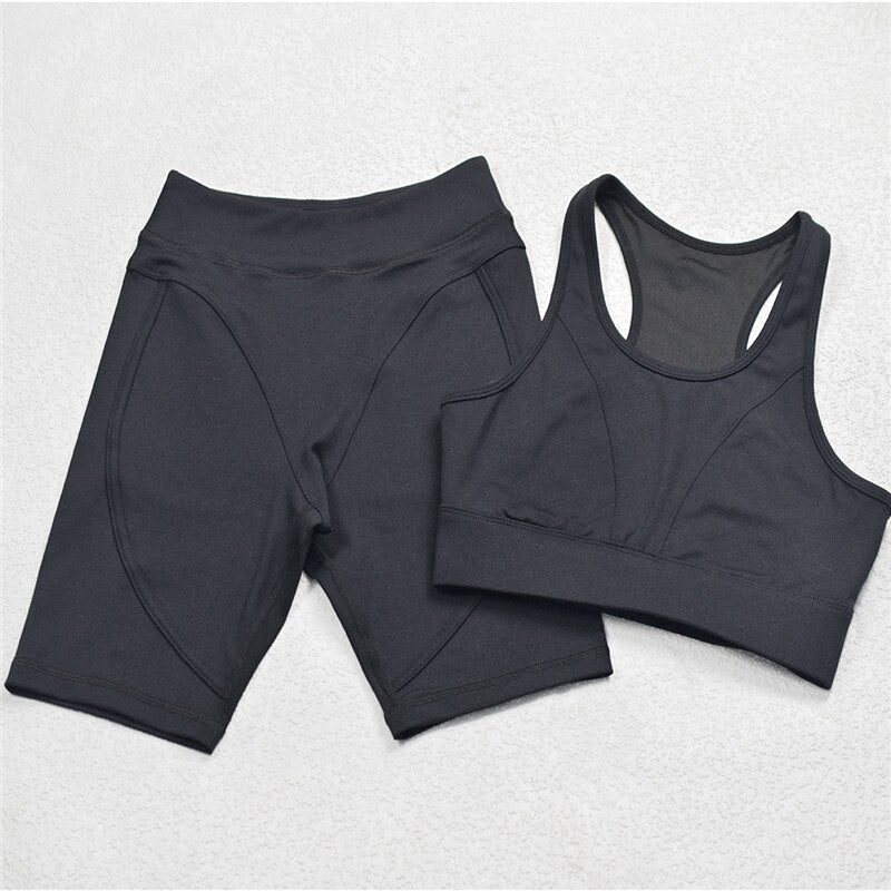 Hamidou Patchwork Yoga Sets 2 Pcs Sportswear Women Gym Sets Female Fitness Sport Suit Padded Sport Bra High Waist Leggings