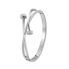 Unique Double Crystal Nail Head Cross Stainless Steel Bracelet