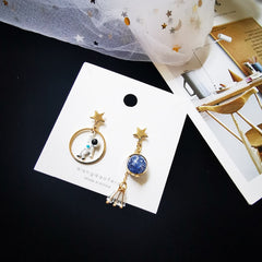 Creative Cute Design Universe Planet Star Astronaut Tassel Drop Earrings For Women Girls Hollow Circle Crystal Pendant Jewelry