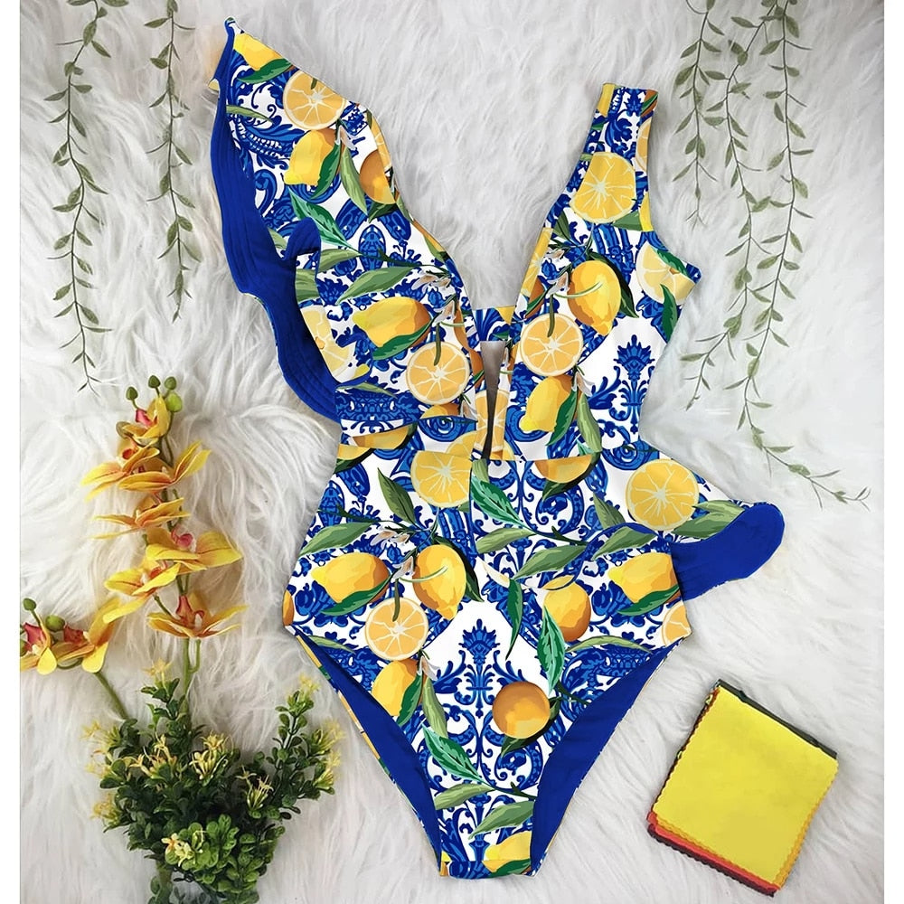Marbella Ruffle Deep-V Swimsuit One-piece