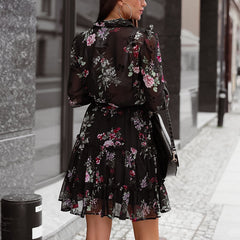 Floral Print Chiffon Shirt Dress mini dress