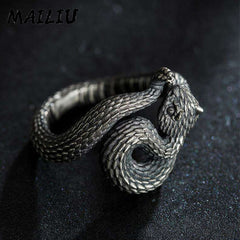 Rattlesnake Ring Vintage Silver Plated Snake Ring Motorcycle Party Punk Domineering Ring Women Men Ring Cool Hip Hop Jewelry