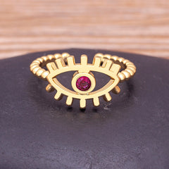 Bohemian Lucky Turkish Evil Eye Rhinestone Open Ring