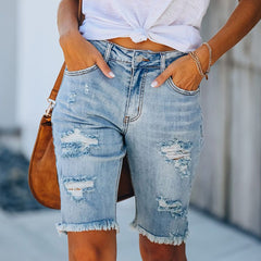 2022 New Cycling Denim Shorts Woman Fashion Tassel Tight Five-Point Shorts Washed Sexy Female Summer Thin Short Jeans