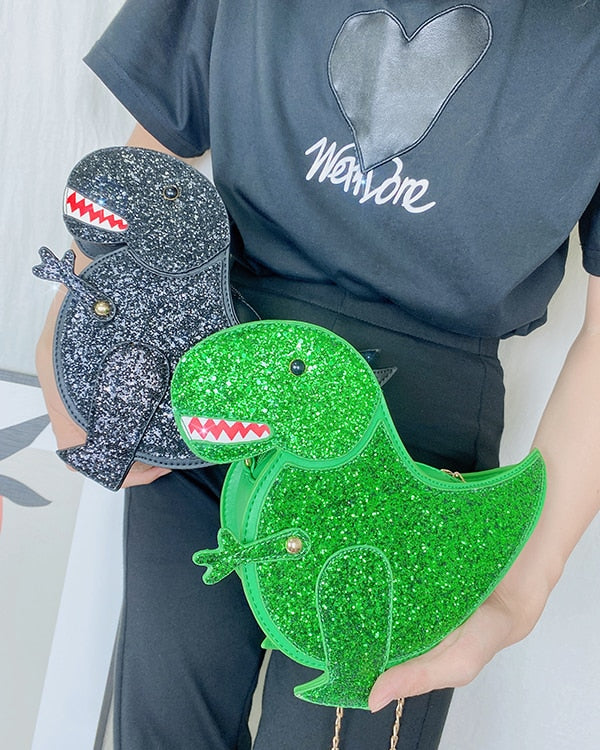 Fashion Sequins Dinosaur Crossbody Bags for Women Cute Glittery Shoulder Bag for Girls Funny Novelty Bag Lovely Small Purse 2022