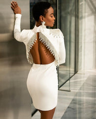 Sexy Fashion Sparkly Backless Diamonds Tassel Rayon Bandage Dress