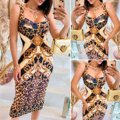 Sace Sleeveless Cheetah Scarf Print Colorblock Midi Dress