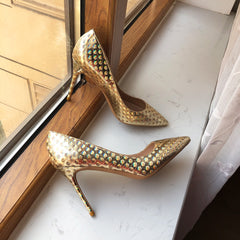 Golden Glitter Pointed Toe Stiletto High Heels Shiny Slip On Chic Pumps