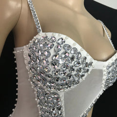 Glisten Pearls Silver Stones Mesh Dress Women Singer Stage Wear Transparent Evening Birthday Party Sexy Short Dress